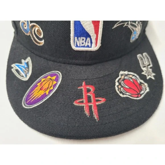Vintage NBA All Over Print Team Logos New Era 59Fifty Fitted 7 3/4 Hat Cap Wool